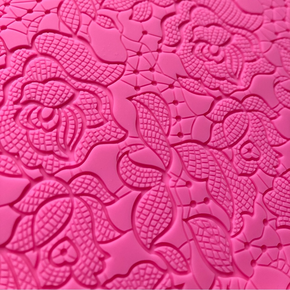 Silicone Fondant Mat Impression Lace Mold Pink Rose Cake Cupcakes Embossing  